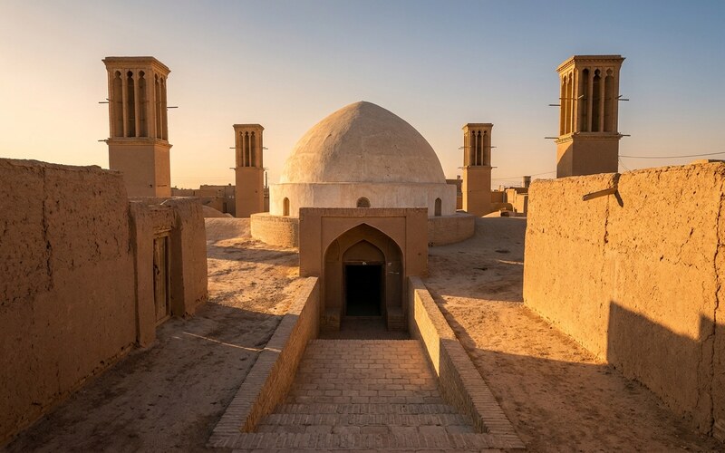 کاربرد ساروج در آب انبار سنتی با گنبد و بادگیر